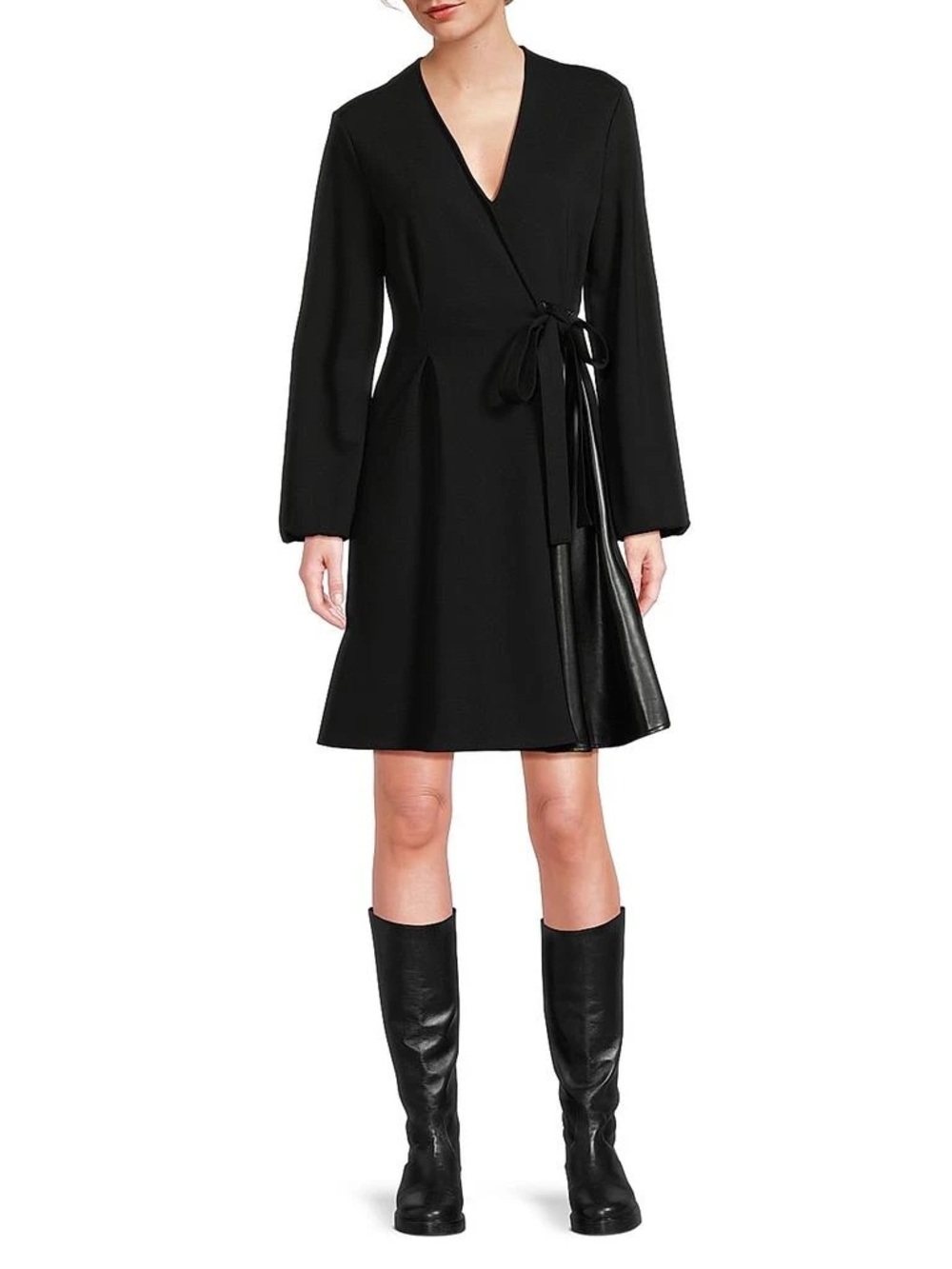 Weekend Max Mara Black Wrap-Front Long Sleeve Dress with Side Tie